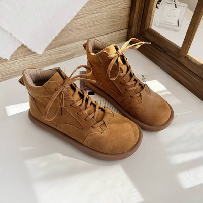 Autumn Winter Leather Sueded Round Toe Warm Lace-Up Ankle Boots