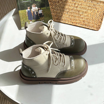 Retro Leather Patchwork Round Toe Casual Ankle Boots