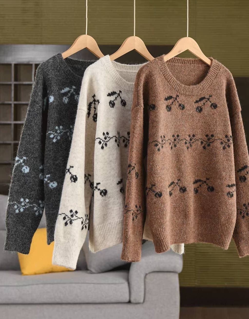 Winter Warm Wool Round Neck Printed Thick Sweater