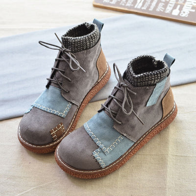 Women Winter Colorblock Round-Toe Chunky Sole Fleece-Lined Boots