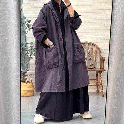 Casual Cotton Plus Size Loose Hoodies Big Pockets Long Coat
