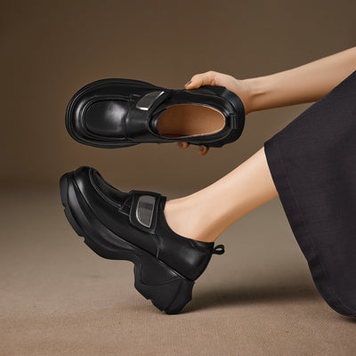 Casual Leather Round Toe Platform Velcro Loafers