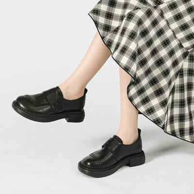 Top Leather Retro Solid Color Round Toe Velcro Flat Shoes