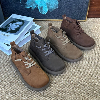 Casual Retro Top Leather Flat Sole Slip-On Ankle Boots