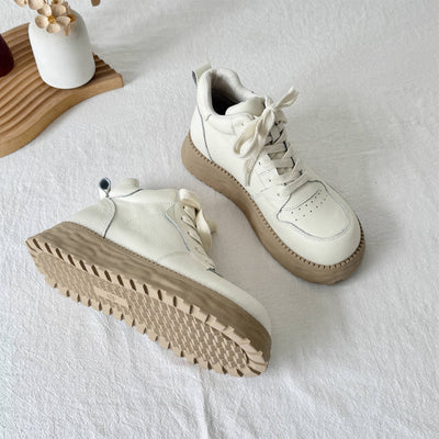 Babakud Causal Leather Platform Soft Sole Lace-Up Shoes