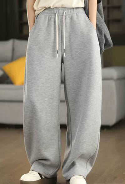 Cotton Casual Loose Fleece-Lined Warm Lace-Up Pants