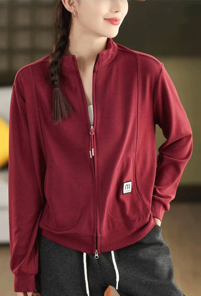 Sport Fashion Warm Stand Collar Zipper Solid Color Jacket