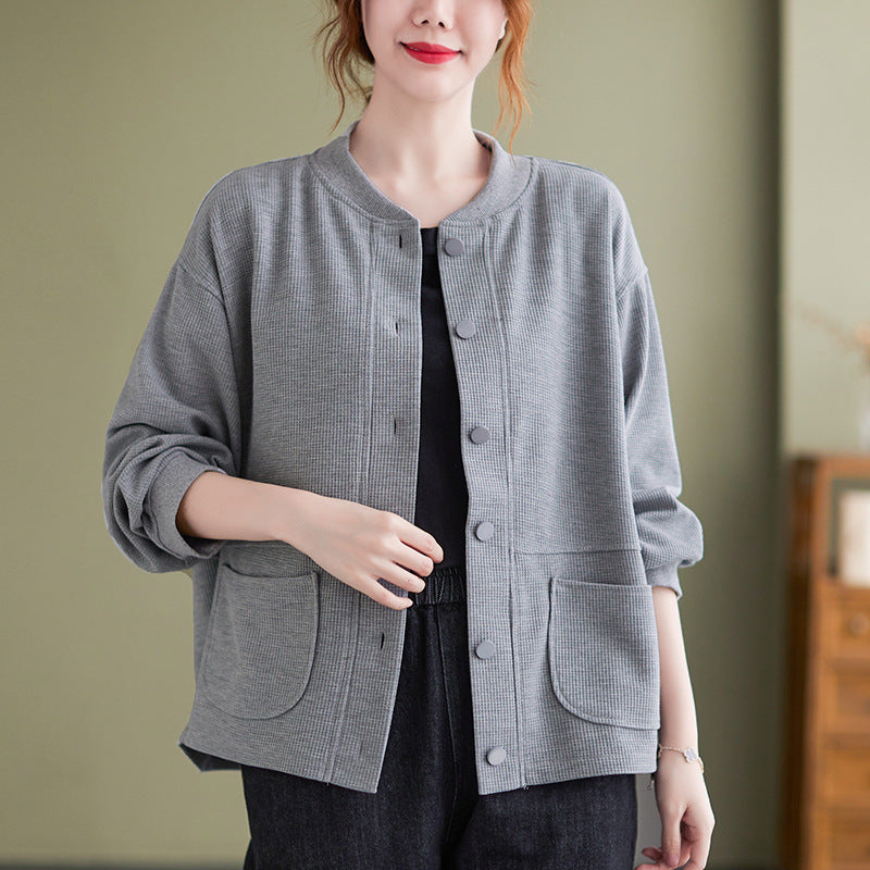 Solid Color Plus Size Long Sleeve Cardigan Versatile Casual Coat