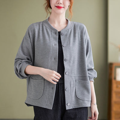 Solid Color Plus Size Long Sleeve Cardigan Versatile Casual Coat