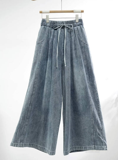 Autumn Denim Retro Casual Loose Elastic Waist Comfy Pants