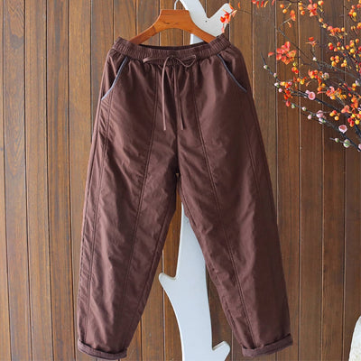 Pantalon harem chaud d'hiver en patchwork de coton et taille élastique