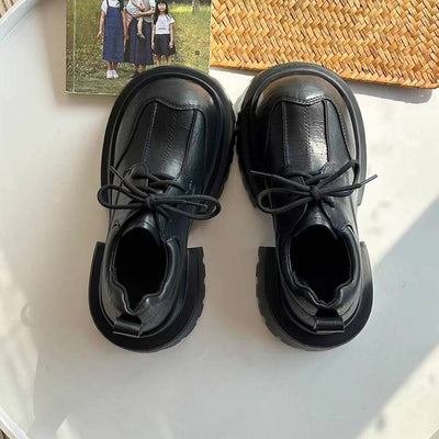 Retro Leather Wide Toe Platform Thick Sole Lace-Up Shoes