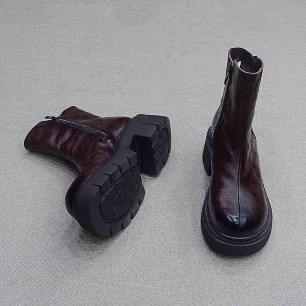 Winter Retro Leather Casual Platform Plush Warm Boots