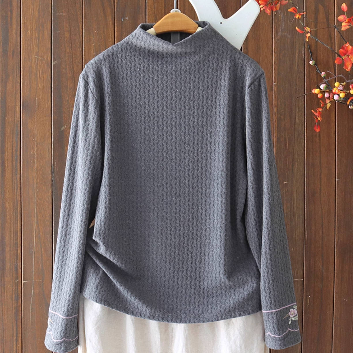 Autumn Trendy High Neck Embroidered Elastic Slim Overshirts