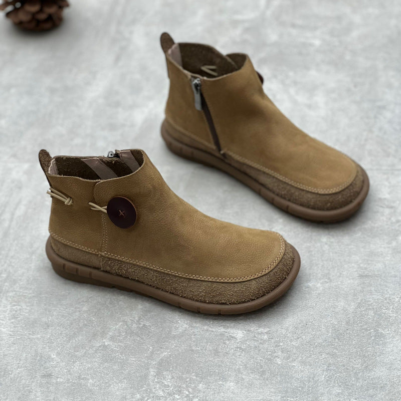 Retro Sueded Leather Casual Flat Soft Sole Zipper Ankle Boots