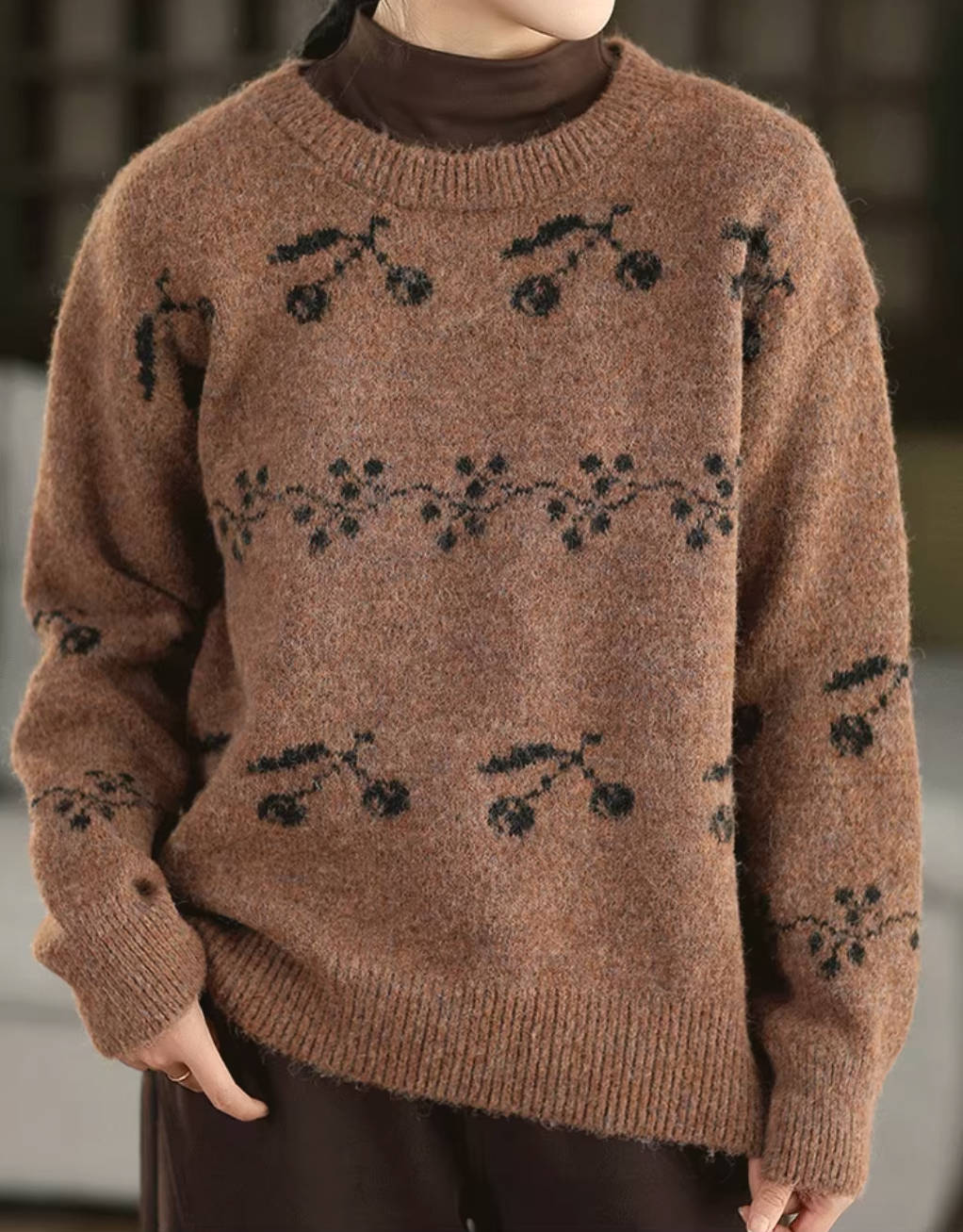 Winter Warm Wool Round Neck Printed Thick Sweater