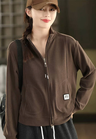 Sport Fashion Warm Stand Collar Zipper Solid Color Jacket