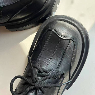 Retro Leather Wide Toe Platform Thick Sole Lace-Up Shoes