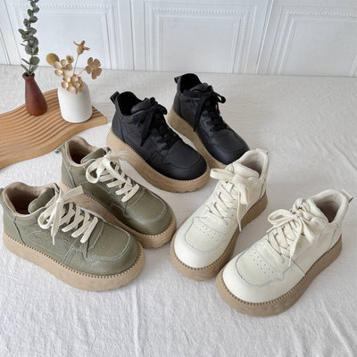 Babakud Causal Leather Platform Soft Sole Lace-Up Shoes