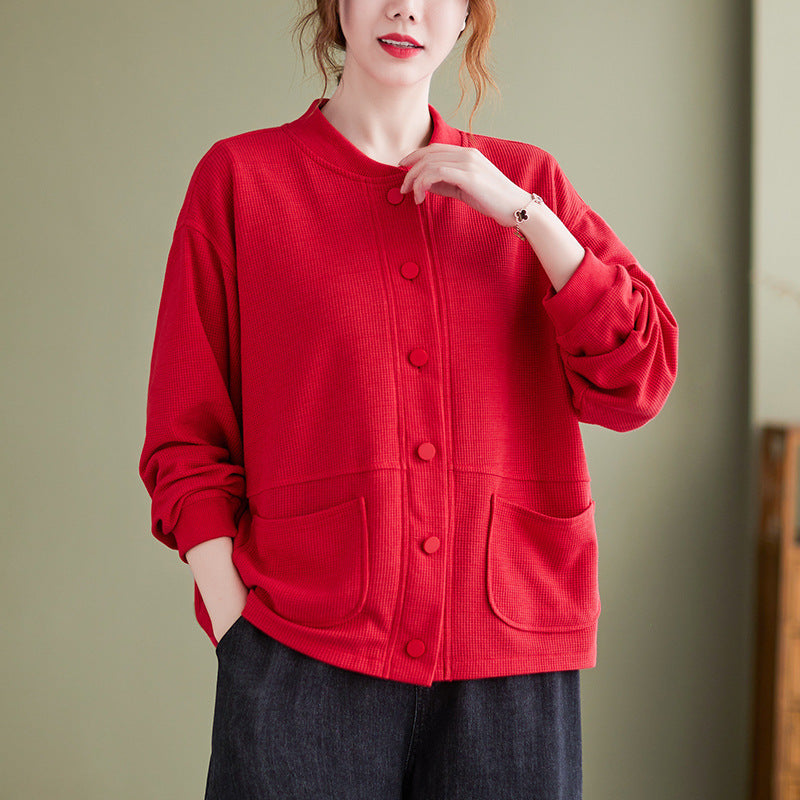 Solid Color Plus Size Long Sleeve Cardigan Versatile Casual Coat