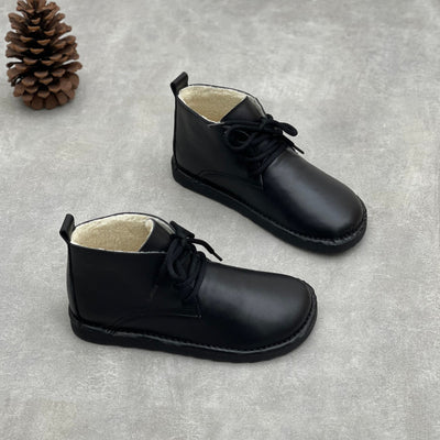 Winter Warm Leather Fleece-Lined Lace-Up Ankle Boots