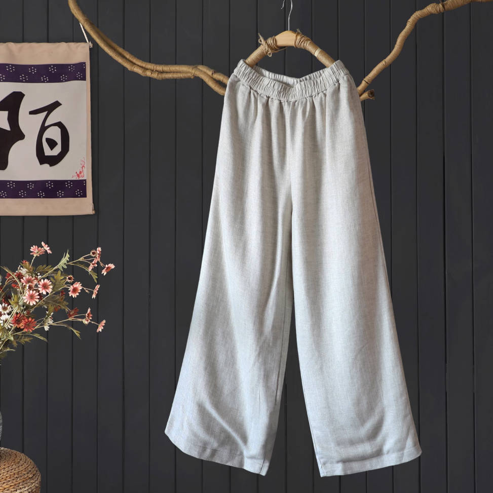 Autumn Linen Double-Layer Fabric Elastic Waist Pants