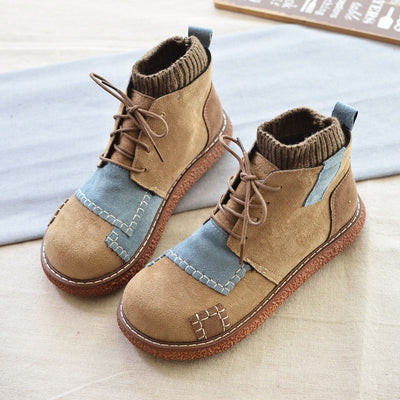 Women Winter Colorblock Round-Toe Chunky Sole Fleece-Lined Boots