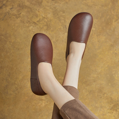Sheepskin Leather Round Toe Simple Slip-On Flat Shoes