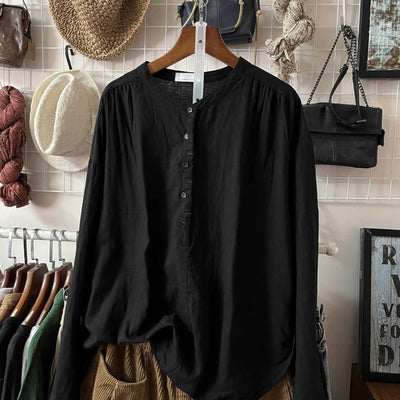 Solid Color Round Neck Single-Breasted Long Sleeves Shirt