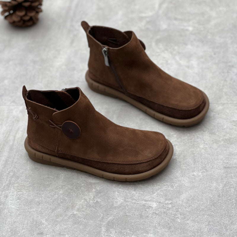 Retro Sueded Leather Casual Flat Soft Sole Zipper Ankle Boots