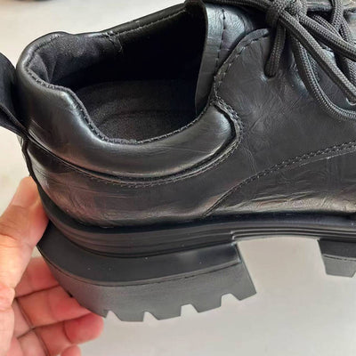 Retro Leather Wide Toe Platform Thick Sole Lace-Up Shoes