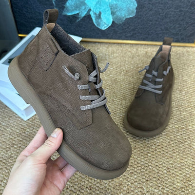 Casual Retro Top Leather Flat Sole Slip-On Ankle Boots