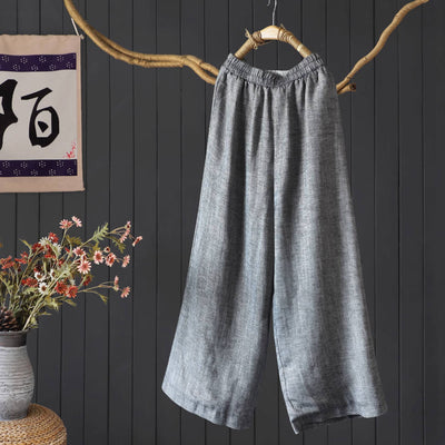 Autumn Linen Double-Layer Fabric Elastic Waist Pants
