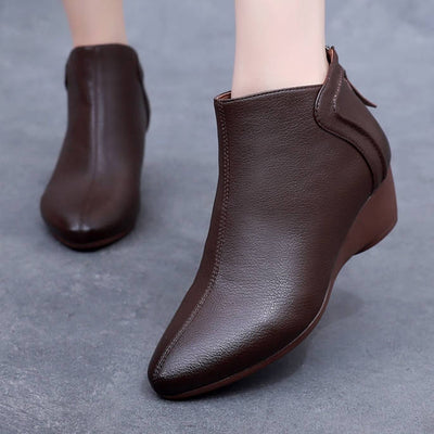 Sheepskin Leather Autumn Pointed Toe Versatile Zipper Ankle Boots