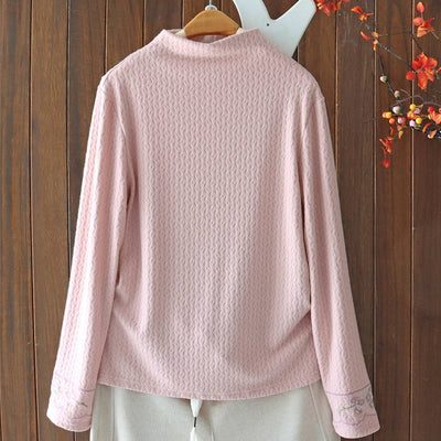 Autumn Trendy High Neck Embroidered Elastic Slim Overshirts