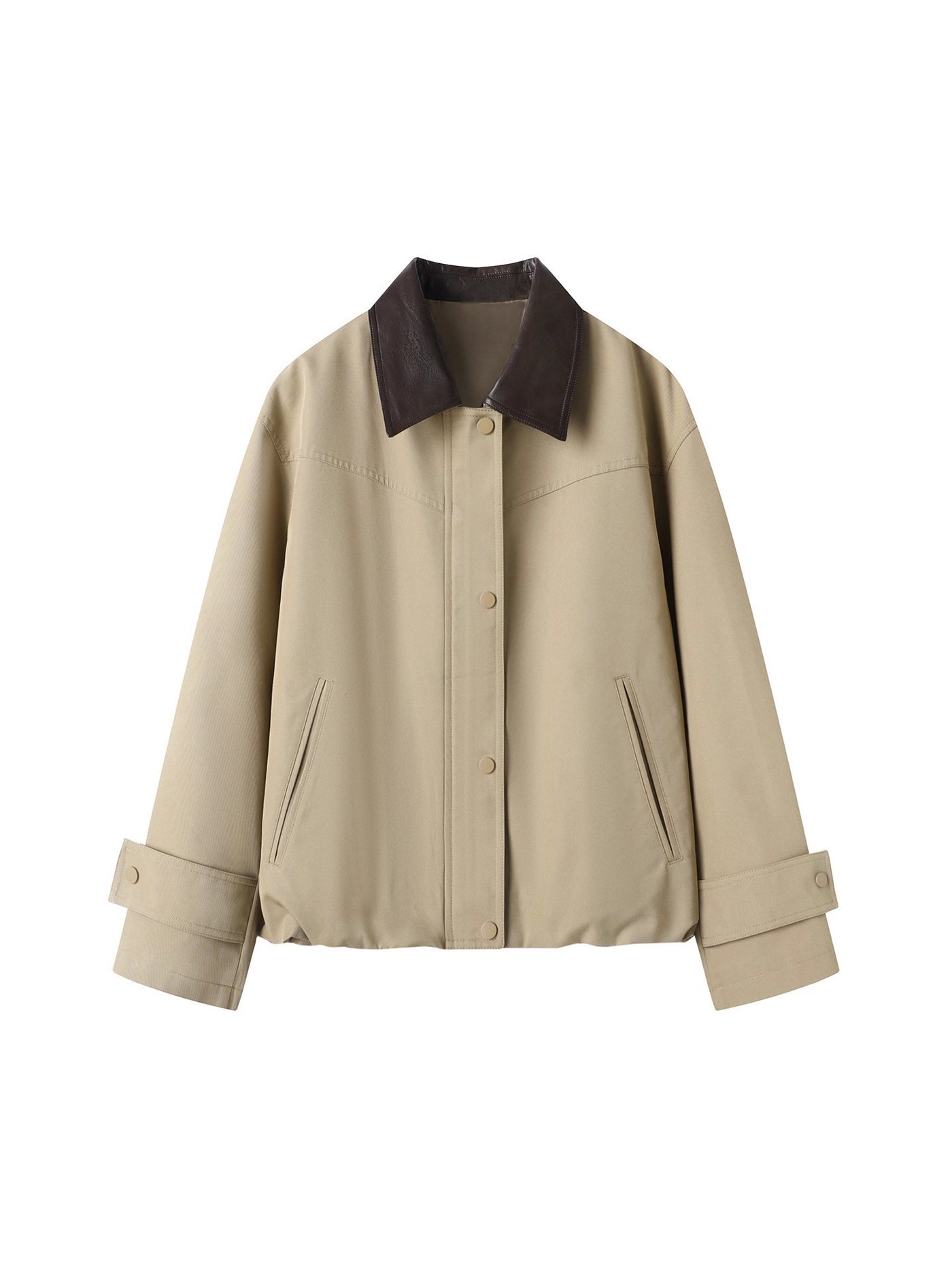 Khaki Casual Autumn Lapel Patchwork Short Coat