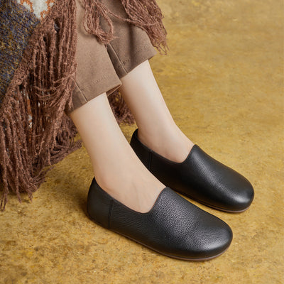 Sheepskin Leather Round Toe Simple Slip-On Flat Shoes