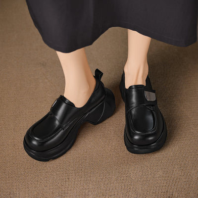 Casual Leather Round Toe Platform Velcro Loafers