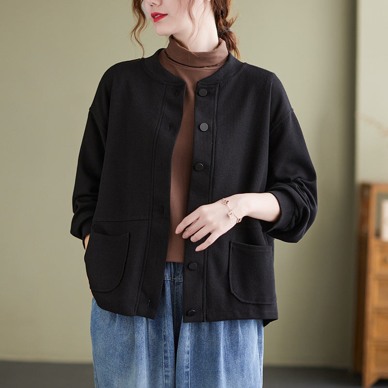 Solid Color Plus Size Long Sleeve Cardigan Versatile Casual Coat