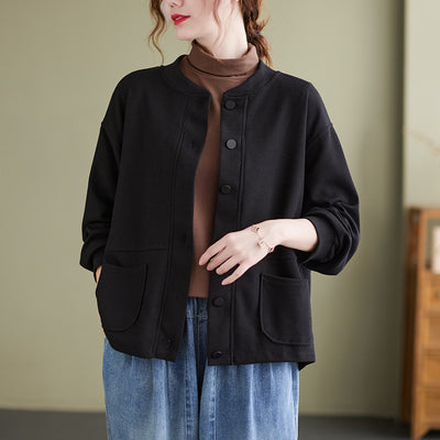 Solid Color Plus Size Long Sleeve Cardigan Versatile Casual Coat