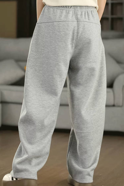 Cotton Casual Loose Fleece-Lined Warm Lace-Up Pants