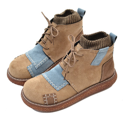 Women Winter Colorblock Round-Toe Chunky Sole Fleece-Lined Boots