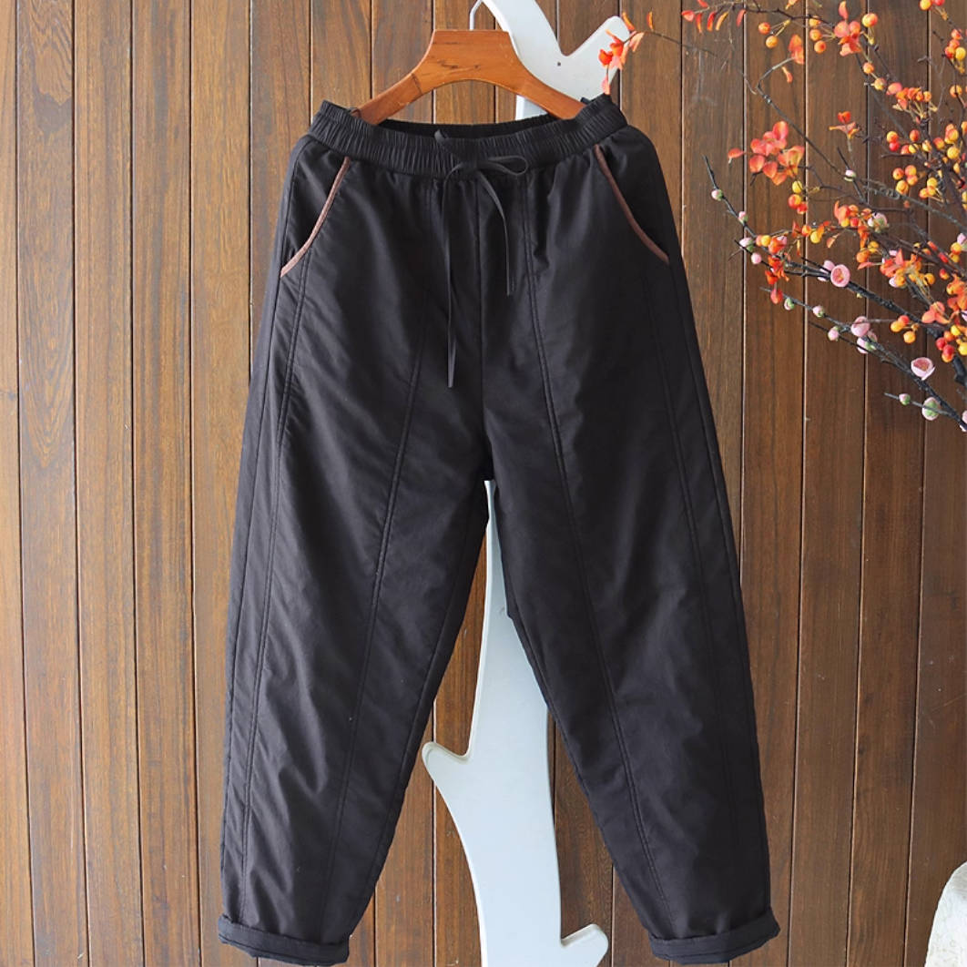 Pantalon harem chaud d'hiver en patchwork de coton et taille élastique