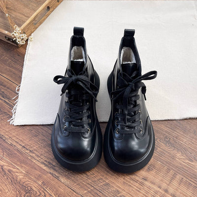 Women Retro Leather Trendy Round Toe Lace-Up Fashion Ankle Boots