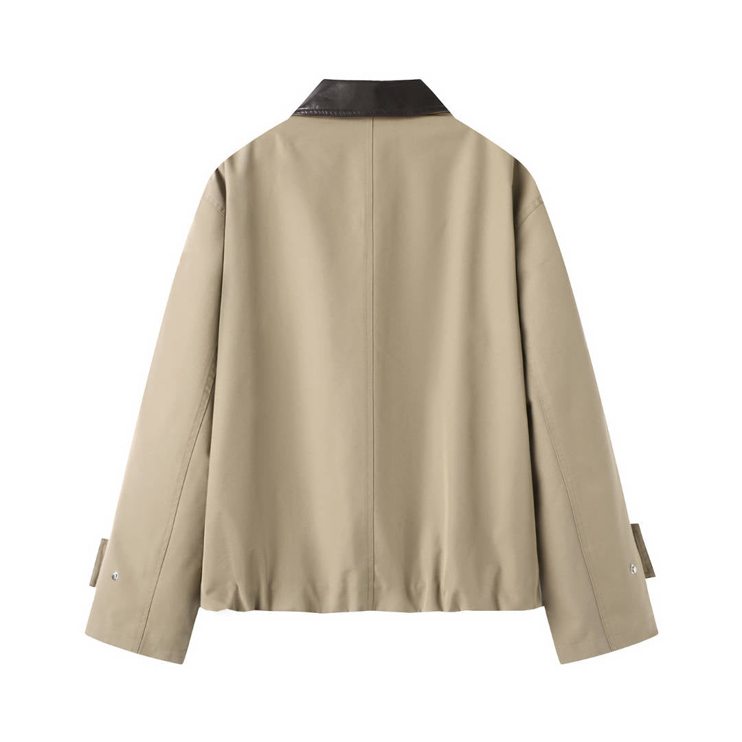 Khaki Casual Autumn Lapel Patchwork Short Coat