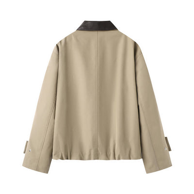 Khaki Casual Autumn Lapel Patchwork Short Coat