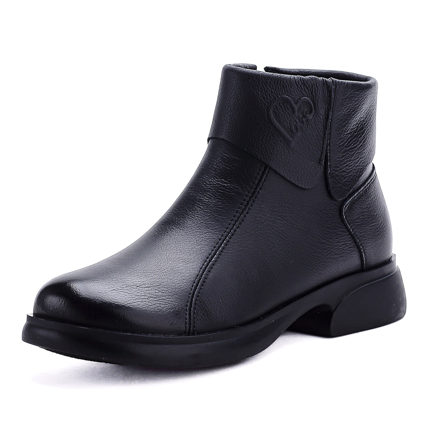 Genuine Leather Solid Color Round Toe Zipper Elegant Boots