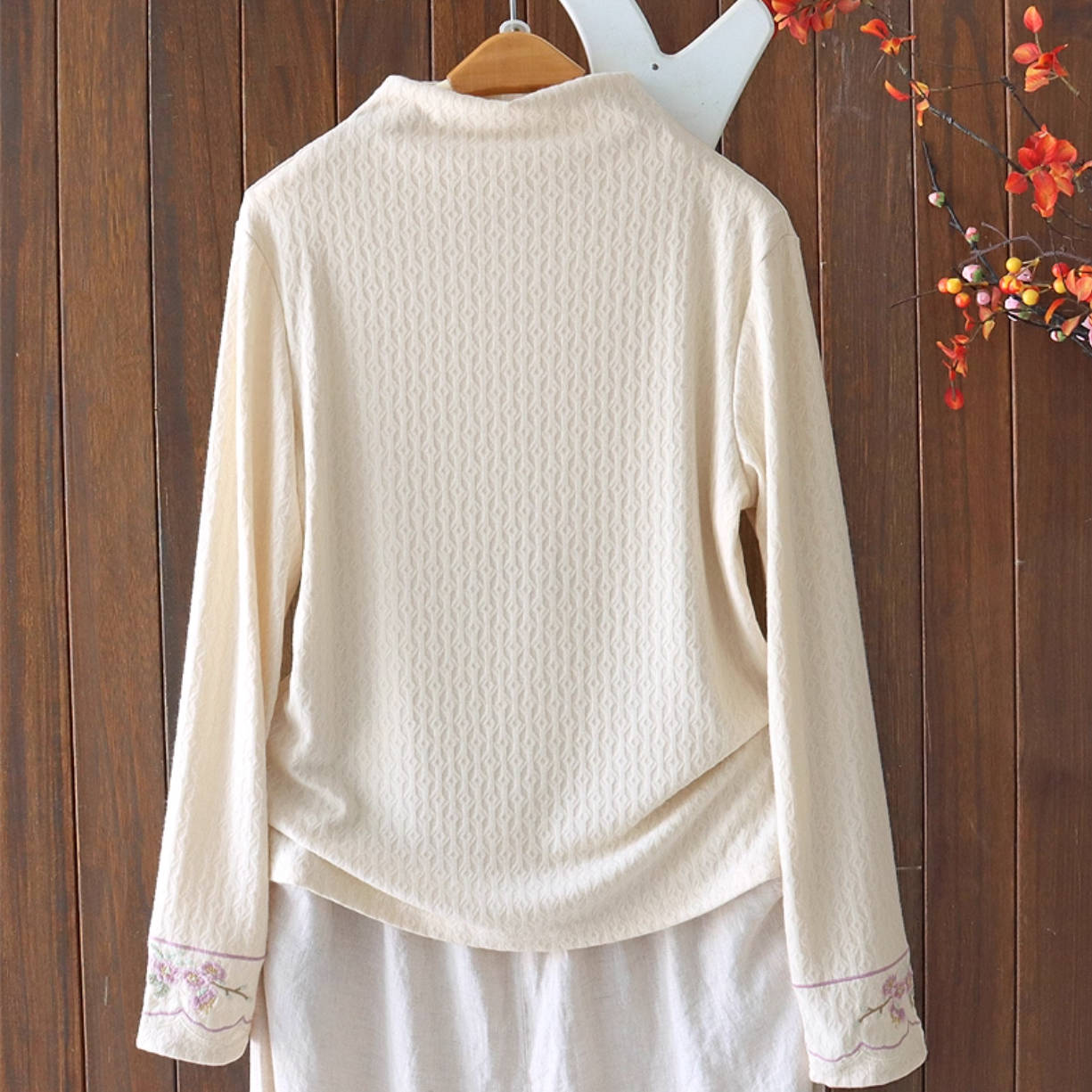 Autumn Trendy High Neck Embroidered Elastic Slim Overshirts