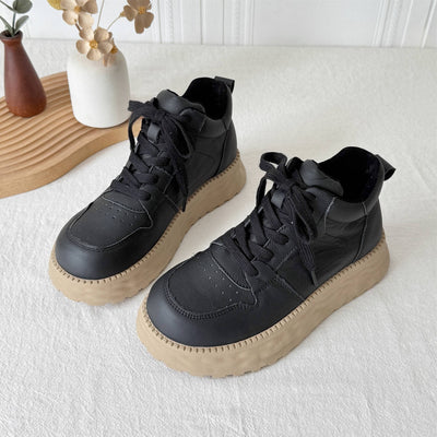 Babakud Causal Leather Platform Soft Sole Lace-Up Shoes