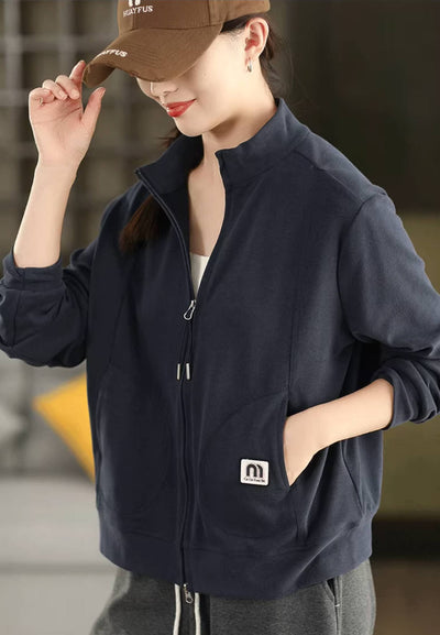 Sport Fashion Warm Stand Collar Zipper Solid Color Jacket